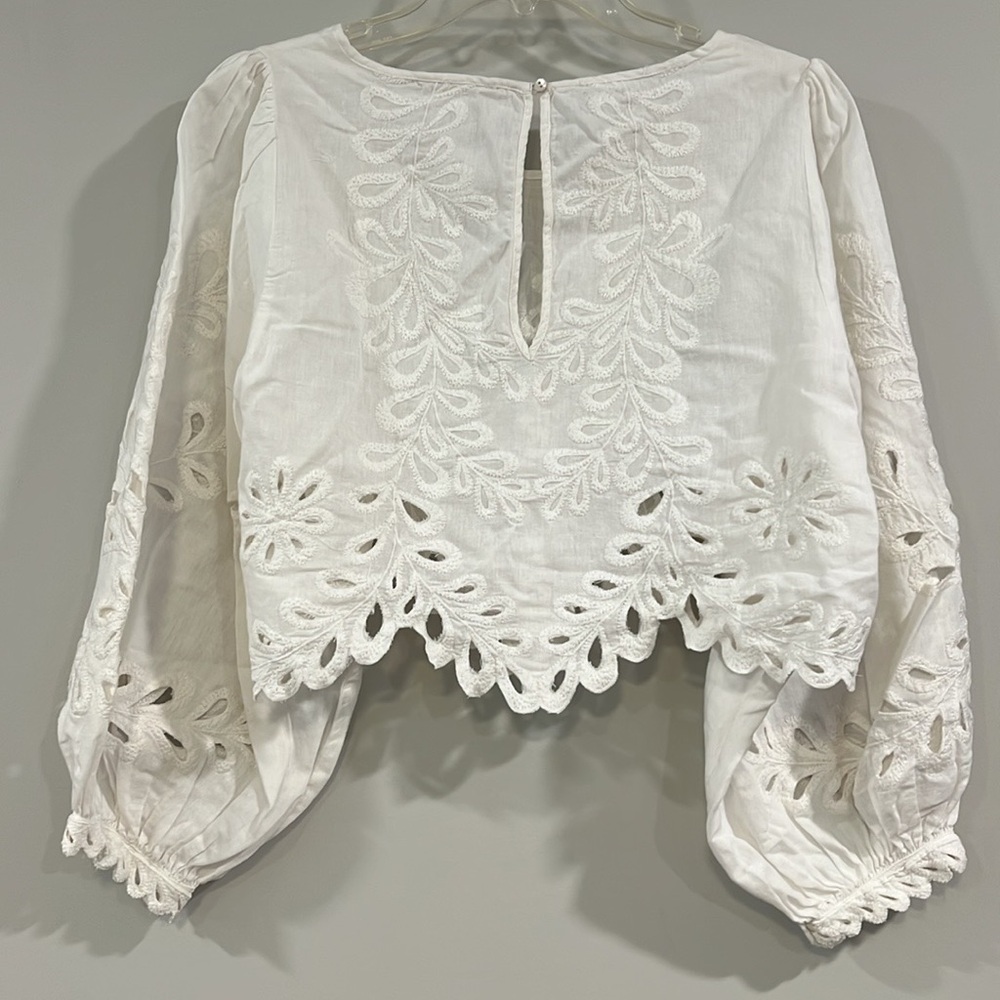 Free People - small, Oleander Elegant White Eyelet Embroidered Top - Picture 4 of 8